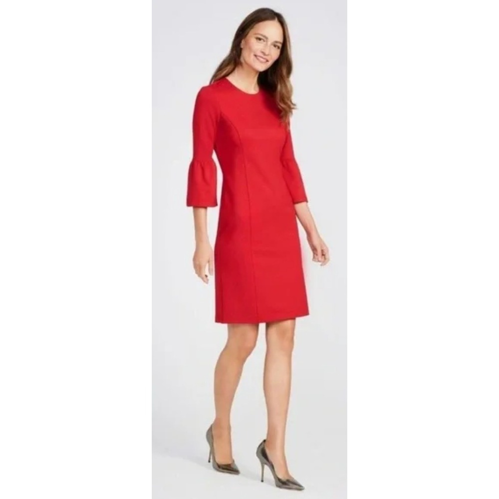 J. McLaughlin Keaton Bainbridge Dress Sz M Red Sheath Bell Sleeve Cocktail Party